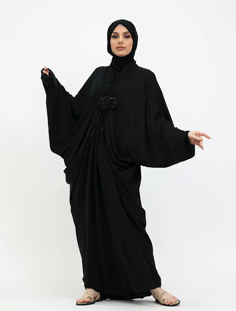 Black Rose Batwing Abaya